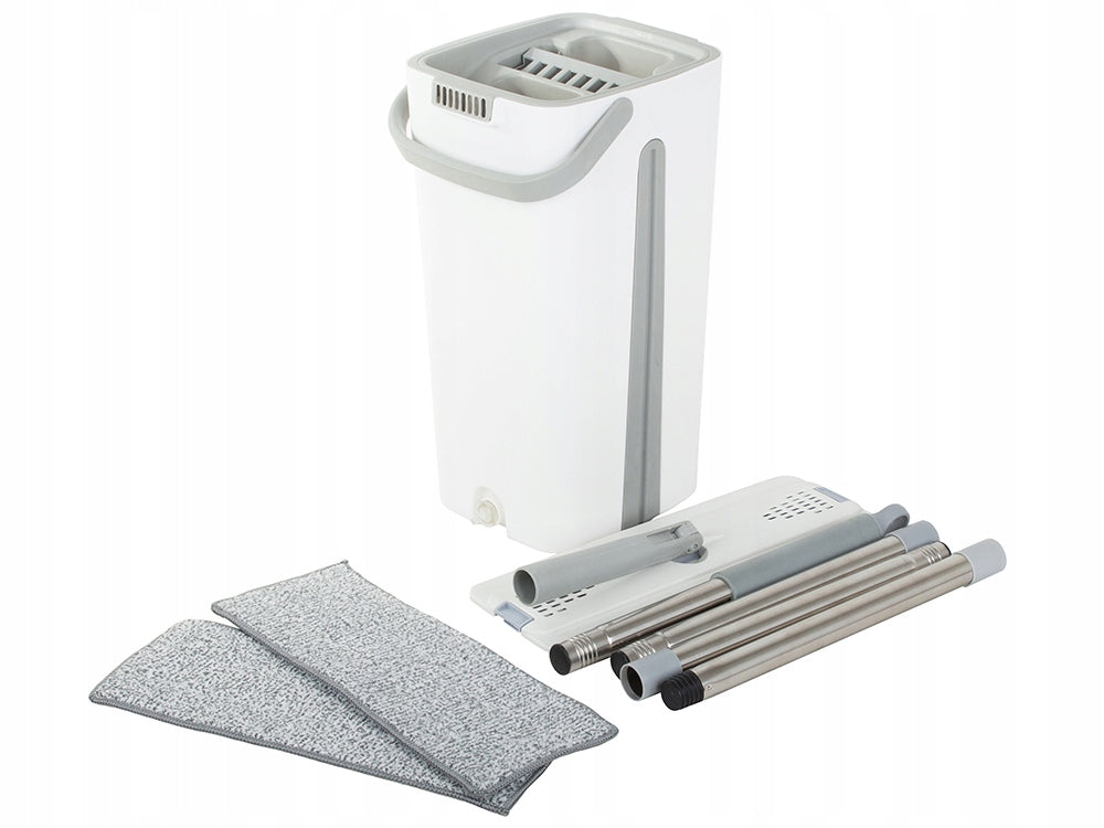 Set mop si galeata pentru stoarcere, Zola®, cu 2 camere, absoarbe rapid murdaria si apa, alb/gri Set mop si galeata pentru stoarcere, Zola®, cu 2 camere, absoarbe rapid murdaria si apa, alb/gri